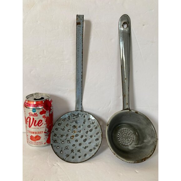 Vintage Graniteware Skimmer Ladle Rustic Decor Kitchen Tool Enamel Farmhouse - Picture 8 of 8